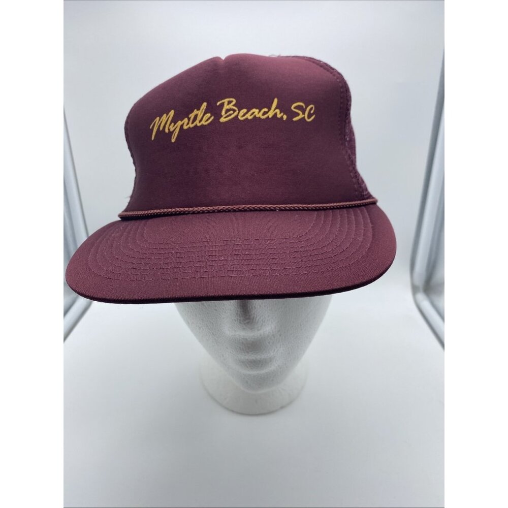 Myrtle Beach Maroon Cap Trucker Hat Snap-back Cobra Caps Spell-out